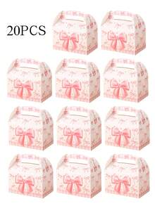 5/10/20pcs Children's Pink Bow Hand-Carried Boxes, Baby Birthday Party Candy & Cookie Packaging Boxes - Multicolor - View 9