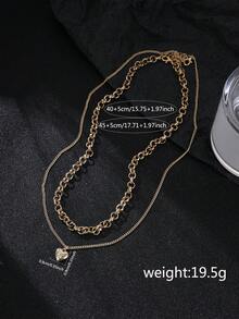 Nooxian 2件套经典优雅立方氧化锆星芒和心形吊坠项链，搭配粗链，女士项链套装 - 金黃色 - 查看 6