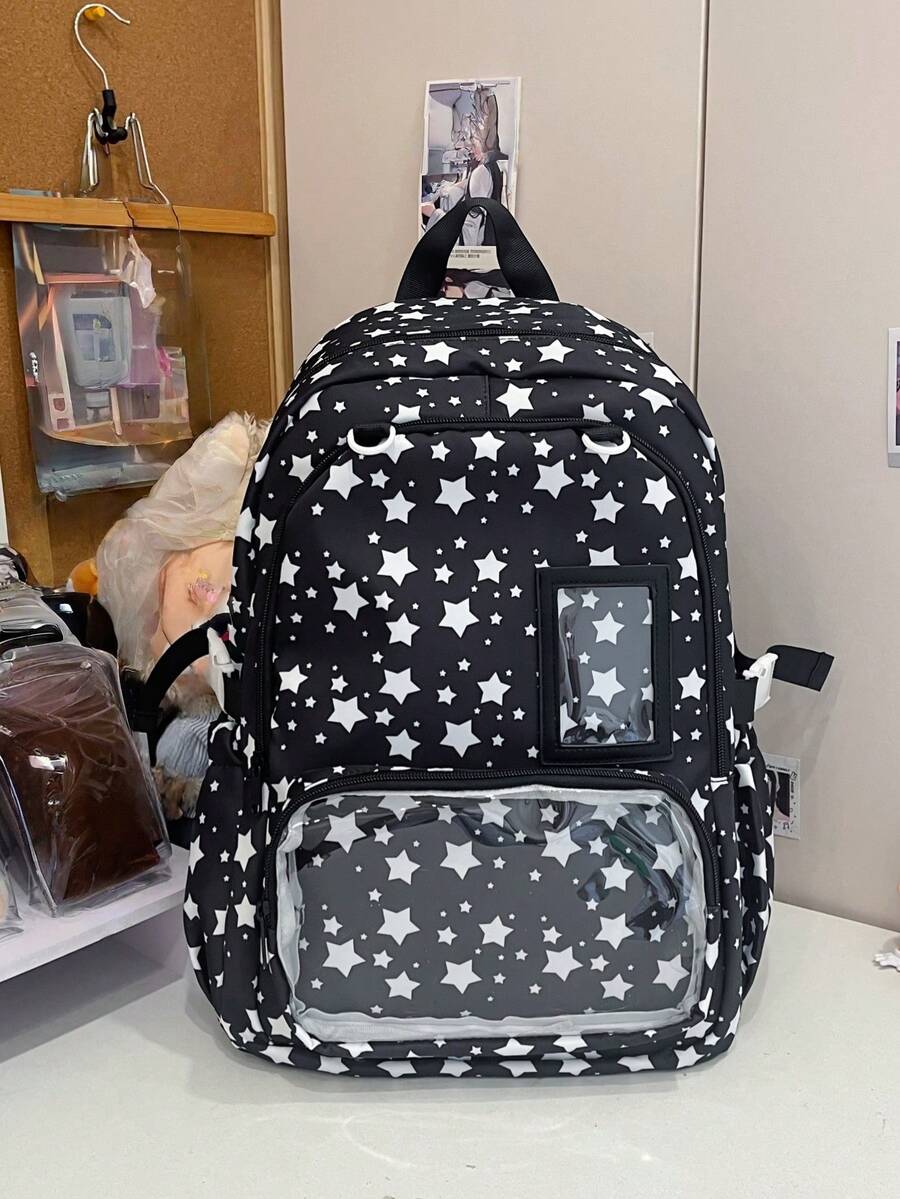 New Star Pattern Fashionable High-End Capacity Multi-Function Elegant Travel Backpack, Versatile For Various Occasions - Black - View 1