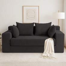 Convertible Sofa Bed, Loveseat Folding Floor Futon Sleeper Sofa Couch Bed- Full Size Boneless Foldable Couch, Corduroy Pull Out Sofa Bed With 2 Pillows For Living Room & Bedroom - 黑色 - 查看 8