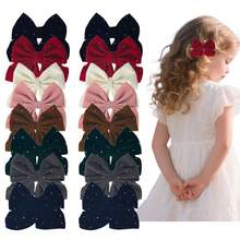 8件装女孩布艺水钻毛绒蝴蝶结发夹发卡发饰 - 彩色 - 查看 12