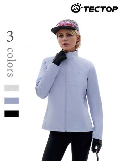 TECTOP Women's Spring Jacket, Thin Fleece Lining, Zip-Up Stand Collar, Pockets, Suitable For Outdoor Hiking And Sports, Lightweight, Comfortable And Stretchy Winter