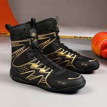 Zapatos de lucha para hombres con peso ligero, zapatos de boxeo Sdtdid hechos de microfibra de ante para gimnasio, levantamiento de pesas, culturismo, entrenamiento, etc. - Negro - Ver 4