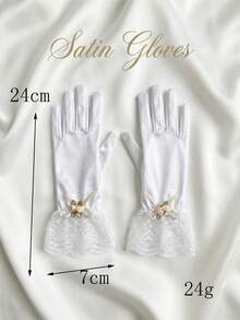 1 Pair 3-10Y Kids Satin Smooth Elastic Bow Gloves - Satin Flower Girl Gloves For Girls Pageant, Ballet Recital, Princess Birthday & Wedding, Ultra Soft - 1Pair - View 7
