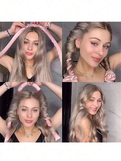 5pcs Satin Heat-Free Curling Set, Includes Heat-Free Curler, Satin Sleep Cap, Heat-Free Headband, Hair Ties, Soft Sleep Cap, Flexible Styling Tool, Sleep Heat-Free Curling Strap, With Hair Ties And Clips, Ideal Gift For Mom Or Girlfriend, Suitable For Long Hair Women To Create Wavy Hairstyle.