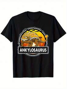 100% Cotton Ankylosaurus Retro Sunset Dinosaur T-Shirt - Black - View 7