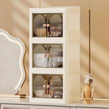 1pc Foldable Dual-Door Makeup Organizer Box, Multi-Layer Desktop Stationery Rack, Home Skincare Products Storage Cabinet - Multicolor - View 17