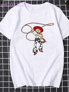 Toy Storys Print T-Shirt Anime T-Shirts Summer Cotton Casual Loose Short Sleeve Summer Fashion Kawaii Cartoon Female Tee Shirt - trắng - Xem 1