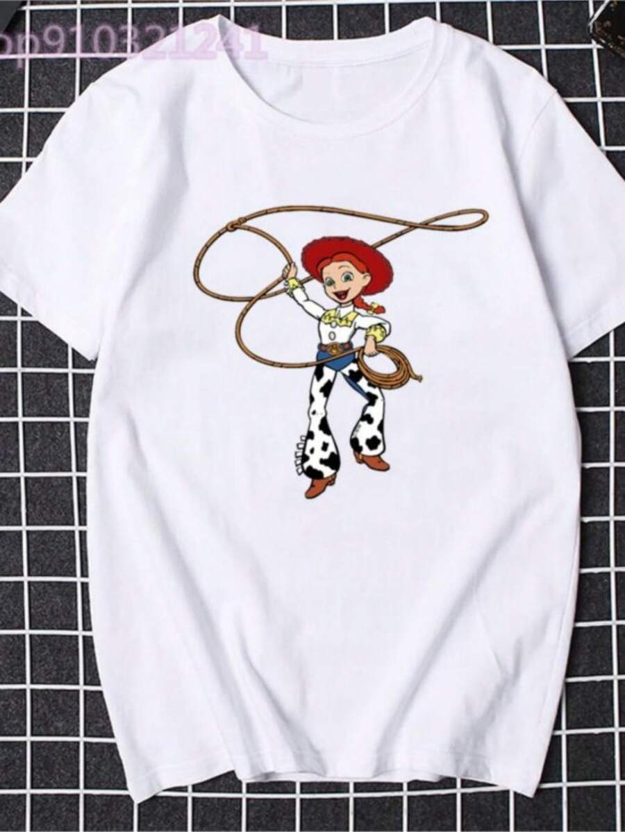 Toy Storys Print T-Shirt Anime T-Shirts Summer Cotton Casual Loose Short Sleeve Summer Fashion Kawaii Cartoon Female Tee Shirt - trắng - Xem 1