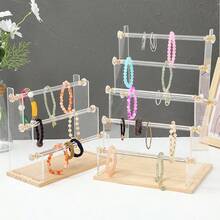 亚克力透明板木质底座组装式手镯架，多层时尚珠宝展示架 - 白色 - 查看 5