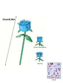 3-Color DIY Wooden Rose/Flower Building Blocks, Suitable For Desktop Decor, Also Great For Valentine's Day, Christmas, And Halloween. Best Gift For Girlfriend (Vase Not Included) - Multicolor - View 13