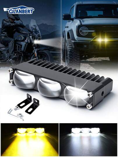 GLANBERT Luces de conducción ultra brillantes para parrilla, luces antiniebla de mini proyector, adecuadas para automóvil/camión/todoterreno/UTV/ATV/motocicleta, barra de luz LED súper delgada, cambio de haz alto/bajo, luz blanca/amarilla