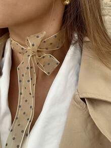 1条1米长波点窄款真丝围巾，女士款 - 新款优雅百搭的丝带领饰 - 高级春季围巾 - 金色 - 查看 4