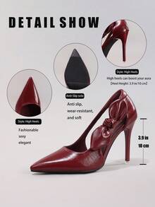 Modische Pumps mit Seitenschleife, spitzer Zehenform, super hoher Absatz, sexy für Abendpartys, weinrot - Bordeaux - Übersicht 3
