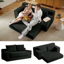 LUCKHAO Loveseat Sofa  With Memory Foam & Steel Frame - No Assembly, Convertible 2-In-1 Design, Corduroy Fabric - Compact Couch For Small Spaces, Apartments, Home Office & Bedroom(Dark Gray) - Đen + Vải + 2 Ghế - Xem 2