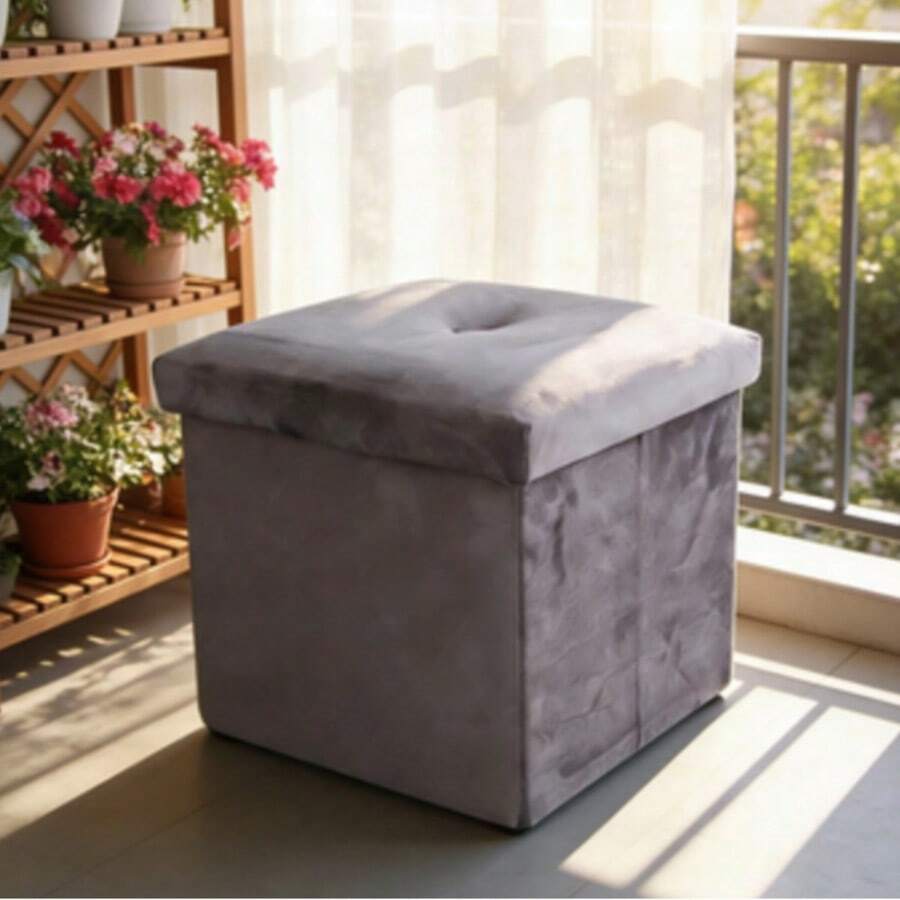 This Spacious Storage Ottoman, Which Also Serves As A Padded Footstool, Upholstered Footstool, Bedside Stool, And Shoe-Changing Stool, Is Suitable For Living Rooms, Entryways, Bedrooms, And Student Dormitories. It Is Available In 3 Sizes And 5 Colors. - Grey - View 1