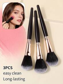 3pcs High Quality Soft Blush Brush, Contour Brush, Powder Brush, Natural Makeup Brushes, Portable Cosmetic Tools - Black - View 9