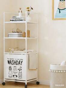 1pc Multi-Layer Bathroom Storage Rack With Swivel Wheels, Laundry Hamper, Underwear & Clothing Organizer - Multicolor - View 3