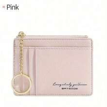 New Zipper Women's Coin Purse Small Wallet Multi-Card Slot Keychain Card Holder - Pink - View 2