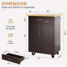 Vongrasig Kitchen Island Cart With Storage,Rolling Kitchen Island Side Table On Wheels With Worktop,Storage Cabinet,Towel Rack And Drawers For Kitchen,Dinning Room - Brown - View 3
