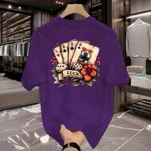Manfinity Luck Men's T-Shirt, Streetwear Shirt, 100% Cotton - Red Violet - View 3