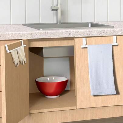 1pc Drill-Free Towel Rack, Stainless Steel Hanger For Bathroom Towel Holder, Kitchen Dishcloth Glove Hanging Rod, Cabinet Door Back Dishcloth Hanger