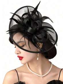 1Pc Ffascinators Hats Women Fancy Tea Party Hats Elegant 1950s Derby Hats Hair Clip Bride Wedding Party Headband Flower 1920s Headpiece Horse Race Vintage Fedora Beret Hats 50s Outfit Hats Black Funeral 1940s Dresses Victorian Hat Pillbox Hats Accessories Women Girl Birthday Mother's Day Halloween - 黑色 - 查看 6