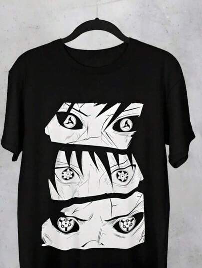 T-shirt Herr Unik Tryck Casual T-shirt Anime Uchiha Eyes Unisex T-shirt, Sasuke Itachi Madara Eyes T-shirt, Anime Lover Present, Skjorta, Japansk Manga Fan Top Bekväm Utomhus Casual Wear Standard Fit T-shirt För Herr
