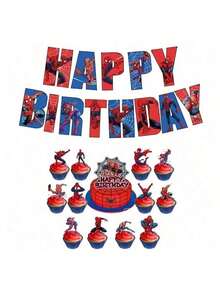 14pcs Spider-Man Themed Birthday Party Decorations, Cake Toppers, Banner, Home Birthday Party Decor, DIY Theme Birthday Party Decorations, Birthday Banner - Multicolor - View 7