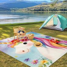 1pc 185*235CM Floral, Animal, Unicorn Printed Waterproof And Sand-Proof Extra Large Beach Blanket, Suitable For 2-3 People Outdoor Leisure Beach, Camping, Picnic, Lightweight And Durable - Multicolor - View 5