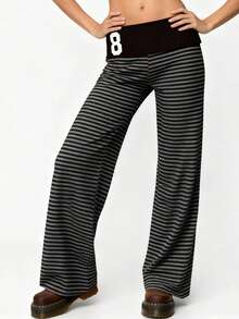 Women's Casual Trousers Y2K Low Waist Loose Fit Flare Pants for Daily Wear - Gris Oscuro - Ver 2