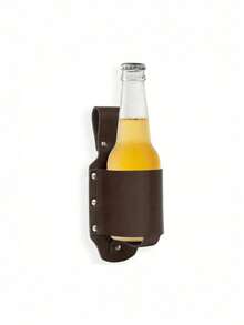 1个经典PU皮革水壶套/腰包/斜挎包，啤酒瓶套，适合旅行、户外活动和后院使用，创意便携式徒步腰包，夏季包，春假情人节男士包，礼品袋，棕色包，腰包，复古包，学习用品，男士必备水壶套 - 咖啡棕 - 查看 3