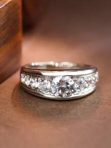 1pc S925 Silver Inlaid Shiny Moissanite Ring, Fashionable For Daily Commute, Party, Music Festival, Mother's Day Gift, Ramadan Jewelry - Silver - View 6