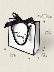 10pcs/5pcs/1pc Creative Black & White Thank You Gift Bags, Classic Color Scheme, Romantic Black Satin Ribbon Bow, Elegant "Thank You" Graphic Print, Suitable For Thanksgiving, Gifts, Birthdays, Weddings, Corporate Appreciation - White With Black Edges - View 6