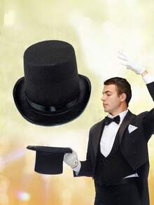 1pc New Magician Top Hat, Black Gentleman Jazz Hat, Korean Fashion Casual Unisex British Style - Black - View 8