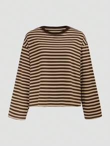 QUNGIGU Women's Long Sleeve Casual Round Neck Basic Blouse, Loose & Comfortable, Autumn - Coffee Brown - View 2