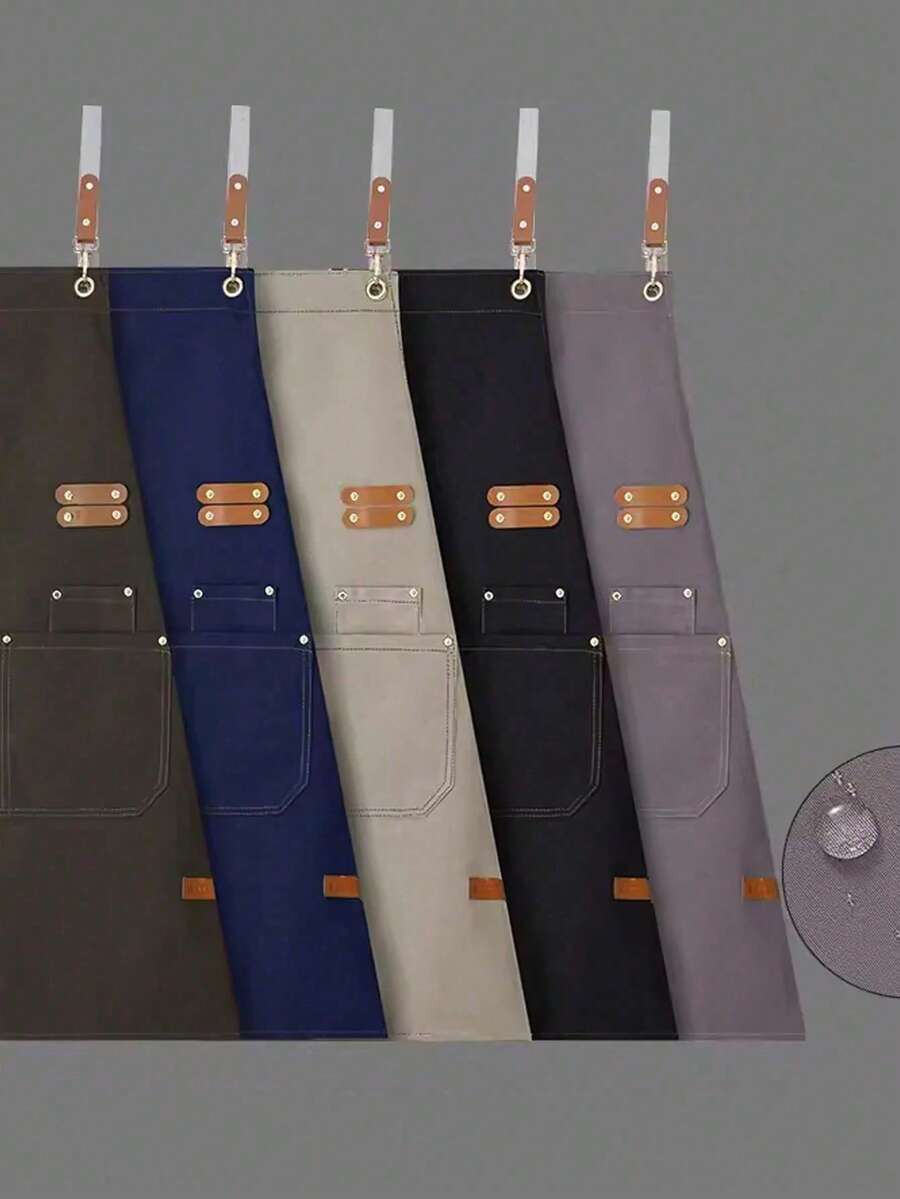 1pc Canvas Waterproof Dining Apron With Pockets, Perfect For Coffee Bars, Restaurants, Milk Tea Shop Flower Shop Coffee Baker Waterproof Waist Overalls For Women - màu đen - Xem 1
