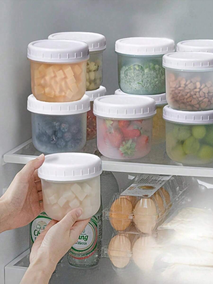 5个装小型食品储物罐,带螺旋盖,可重复使用,带盖,小型零食罐,防漏小型沙拉酱罐,容量120/160/200/240/280/300/400/600毫升,适用于酸奶、餐食准备、冰淇淋、布丁、隔夜燕麦、午餐碗、早餐杯、餐食准备容器,大容量便携式塑料储物罐,适用于午餐盒和厨房收纳 - 彩色 - 查看 1