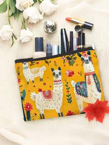 羊驼图案化妆包，耐用防褪色帆布，时尚礼品，便捷拉链封口，送给闺蜜/姐妹的礼物，便携式化妆包，学生铅笔盒，帆布化妆包，拉链帆布袋，铅笔盒旅行包，零食袋 - 多功能包 - 送给闺蜜的化妆品收纳包/洗漱旅行包 - 彩色 - 查看 4