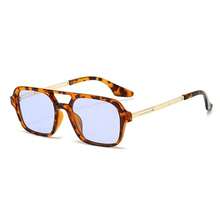 1 Peça Óculos de Sol Quadrados com Barra Dupla para Mulheres com Furos de Estampa de Leopardo Personalizados na Haste, Elegante Vintage Europeu e Americano, Uso Externo INS, Fotografia de Rua Externa, Férias, Festa, Óculos de Moda - Azul - Visão 6