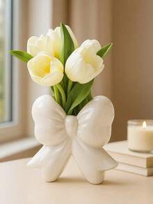 1 bình hoa trang trí màu hồng/trắng có nơ, thích hợp để trang trí bàn ăn, phòng khách. - Nhiều màu - Xem 6