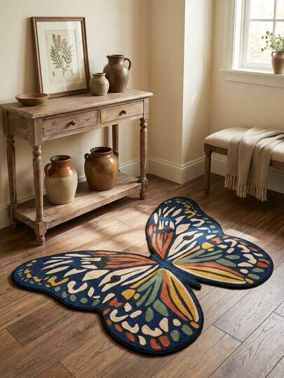 1 件装可水洗复古蝴蝶仿羊毛地毯，装饰地毯，卧室装饰，小地毯，地毯，家居装饰，客厅地毯，客厅小地毯，卧室地毯，客厅家居装饰，户外地毯，可水洗地毯，非常可爱，可机洗，可折叠，易于清洁，独特的家居装饰