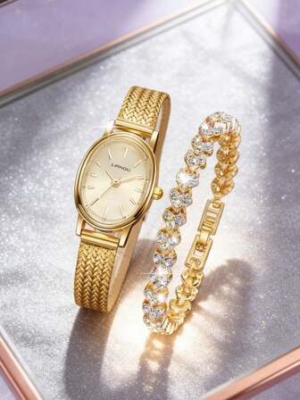 LIANDU LIANDU Vintage, Fashionable, Minimalist And Luxurious Style. Featuring An Oval Case, Rivet Dial And Stainless Steel Mesh Adjustable Strap. Quartz Movement. Comes With A Bracelet Set. Suitable For Daily Wear, Also An Ideal Gift Choice.