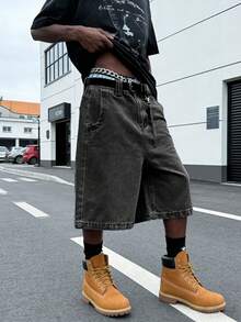 Globe Swift 男士刺绣印花牛仔短裤 - 深灰色 - 查看 6