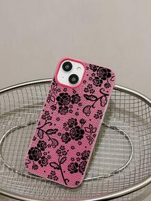 1pc Lace Rose Pattern Fuchsia Translucent 2-In-1 Phone Case, Funny Protective Phone Cover, Durable & Fashionable TPU Shock-Proof Full Body Phone Case Compatible With IPhone 13, 14, 15, 16, 17/Pro, Pro Max, Air, Suitable As Birthday Gift, For Girlfriend, Boyfriend Or Personal Use - Multicolor - View 8