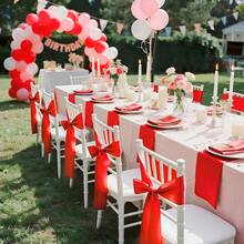 5/15pcs Satin Chair Sash Bow Ribbon Tie Back Strap, Red Color, Suitable For Wedding Ceremony, Bridal Shower, Party, Event, Banquet Decoration - Multicolor - View 2