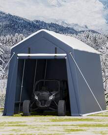 Cochera y Almacenaje Portátil | Lona Impermeable 7x15'/10x15' | Incluye Puerta con Ventanas | Para Moto, Auto, Herramientas - 7x15 pies - Ver 3