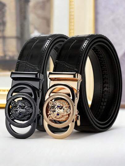 1 Piece Men's Alloy Automatic Buckle Belt - Tiger Shaped Buckle, Light Luxury & Stylish High-End Business Belt, 47 Inches, Jean Belt. Suitable For Party Gatherings And Office Commuting, Durable - The Perfect Choice For Boyfriends, Fathers, And Family On Holidays And Anniversaries.