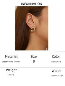 2pcs Geometric Copper Zirconia Oval Stud Earrings, Suitable For Women's Daily, Date, Party Wear - Yellow Gold - View 10