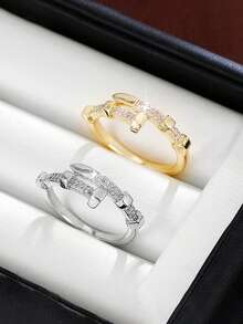 1pc Women's Fashion Crystal Rhinestone Ring, Suitable As Valentine's Day Gift - 1# - View 5